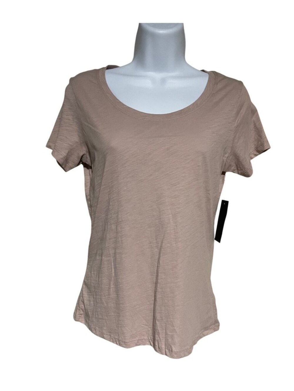 Max Studio Taupe Short Sleeve Scoop Neck Slub Pima Cotton T Shirt Top Womens XS